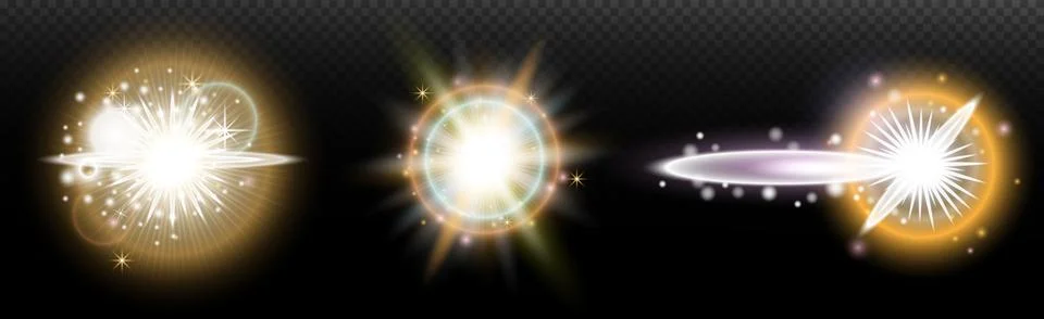 Set of flash light effect with glare and glow on a transparent background. Ma 스톡 일러스트