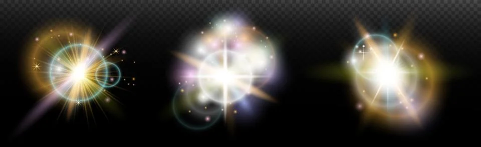 Set of flash light effect with glare and glow on a transparent background. Ma 스톡 일러스트