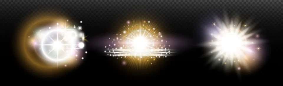 Set of flash light effect with glare and glow on a transparent background. Ma 스톡 일러스트