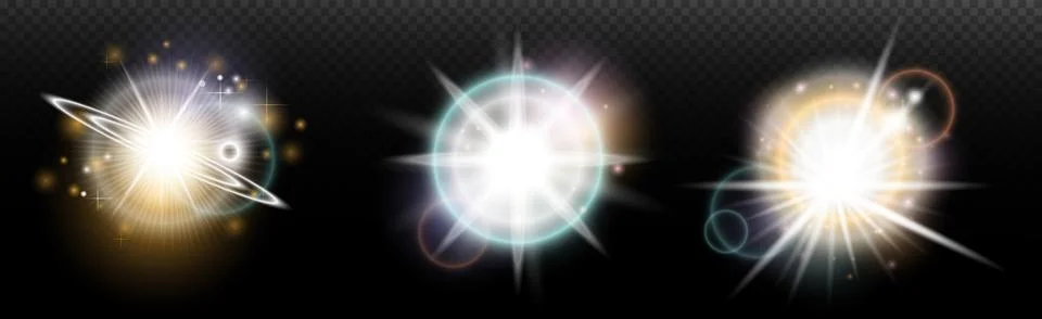 Set of flash light effect with glare and glow on a transparent background. Ma 스톡 일러스트