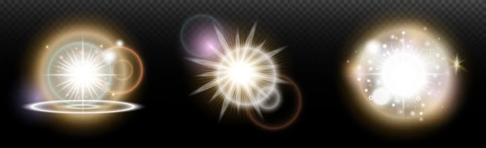 Set of flash light effect with glare and glow on a transparent background. Ma Stock-Illustration