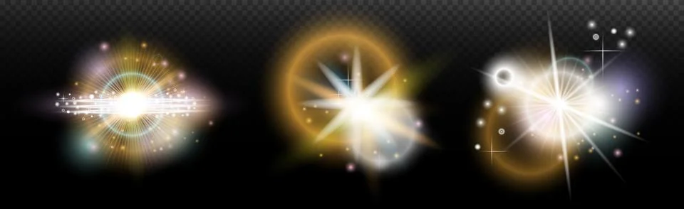 Set of flash light effect with glare and glow on a transparent background. Ma 스톡 일러스트
