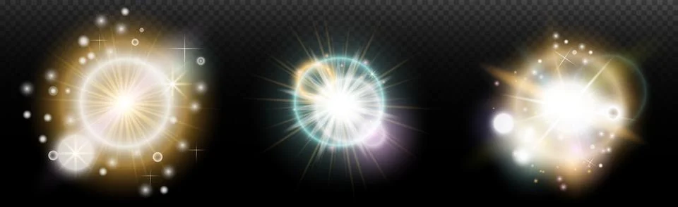 Set of flash light effect with glare and glow on a transparent background. Ma 스톡 일러스트