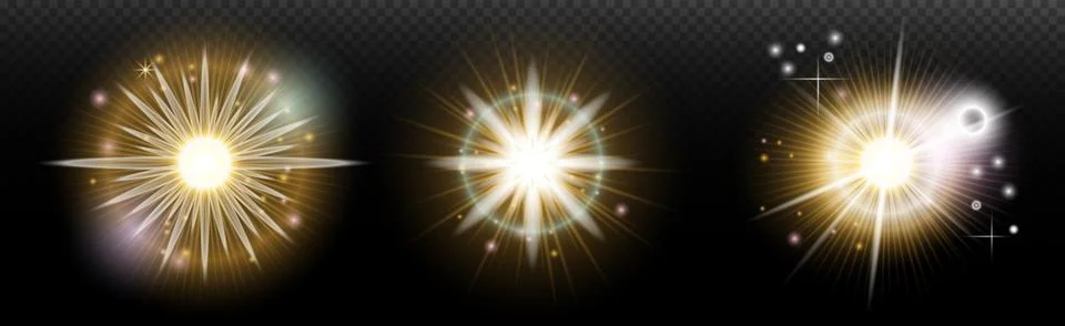 Set of flash light effect with glare and glow on a transparent background. Ma 스톡 일러스트