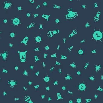 Set Flashlight, African buffalo head, Rhinoceros and Sun on seamless pattern イラスト素材
