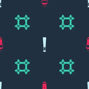 Set Flashlight, Baseball bat and Prison window on seamless pattern. Vector 스톡 일러스트