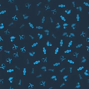 Set Flashlight, Compass, Thermos container and Slingshot on seamless pattern イラスト素材