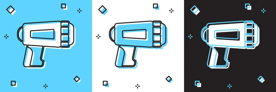 Set Flashlight for diver icon isolated on blue and white, black background... Illustration