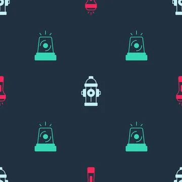 Set Flashlight, Fire hydrant and Flasher siren on seamless pattern. Vector Stock Illustration