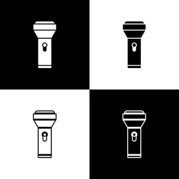 Set Flashlight icon isolated on black and white background. Vector Illustrazione stock