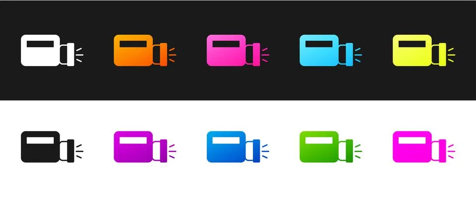 Set Flashlight icon isolated on black and white background. Vector Illustrazione stock