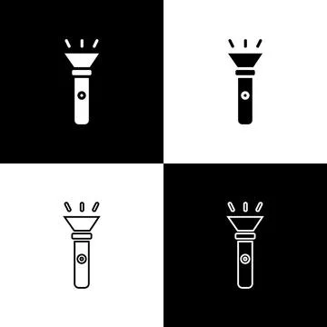 Set Flashlight icon isolated on black and white background. Vector Stock Illustration