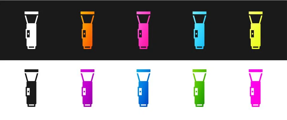 Set Flashlight icon isolated on black and white background.  Vector Stock Illustration