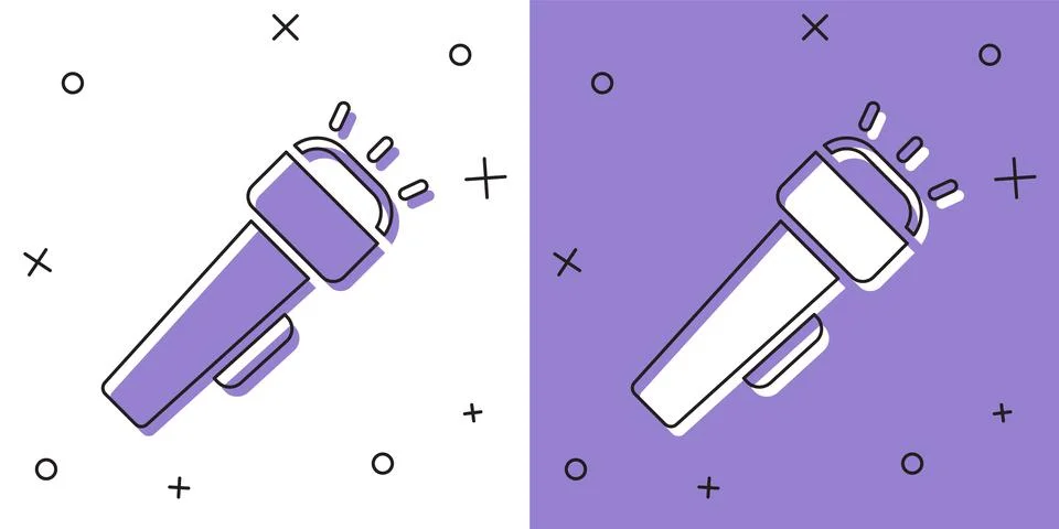 Set Flashlight icon isolated on white and purple background.  Vector 스톡 일러스트