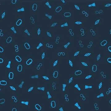 Set Flashlight, Kayak or canoe, Binoculars and Carabiner on seamless pattern. 스톡 일러스트