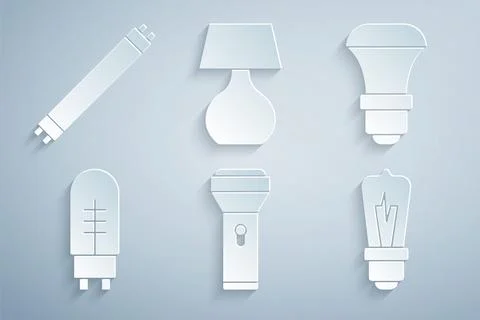 Set Flashlight, LED bulb, Light emitting diode, Table lamp and Fluorescent .. Illustrazione stock