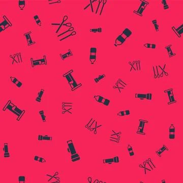 Set Flashlight, Match stick, Bed and Bottle of water on seamless pattern. V.. イラスト素材