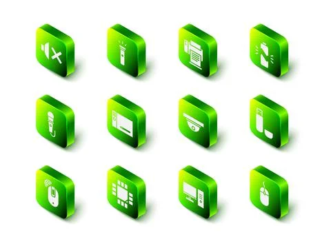 Set Flashlight, Printer, Broken battery, USB flash drive, Computer mouse, Motion イラスト素材