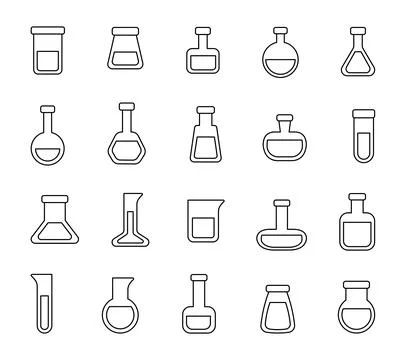 Set of flask lab outline clipart illustrations Stock Illustration