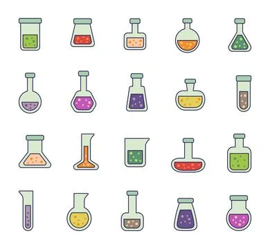 Set of flask lab outline clipart illustrations Stock Illustration