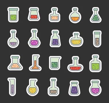 Set of flask lab outline clipart illustrations Stock Illustration