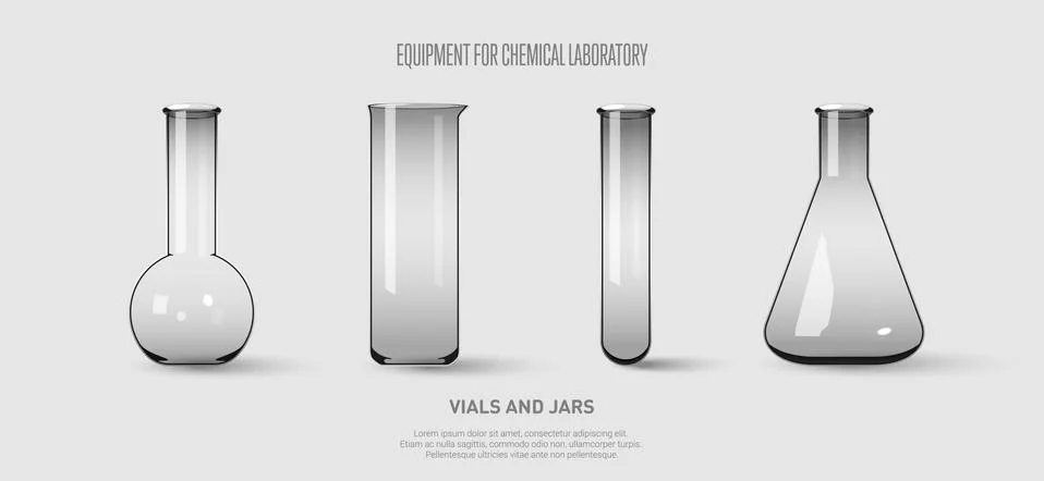 A set of flasks and test tubes. Equipment for chemical laboratory. Stock Illustration