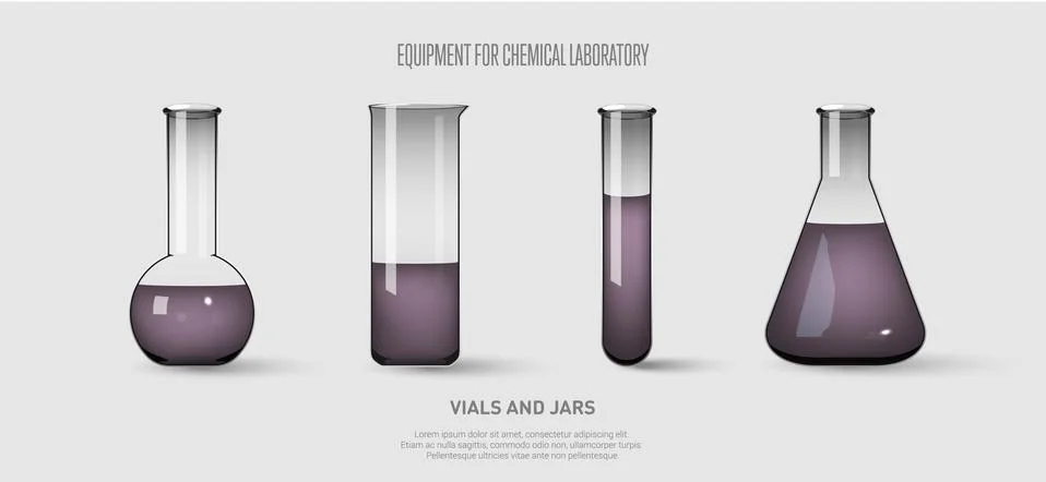 A set of flasks and test tubes with violet liquid. Stock Illustration