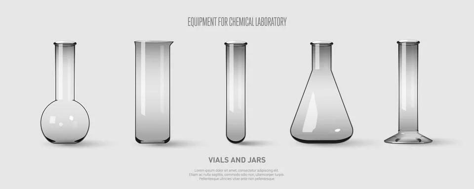 A set of flasks and test tubes. Equipment for chemical laboratory. Stock Illustration
