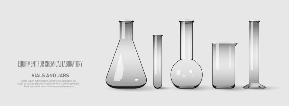 A set of flasks and test tubes. Equipment for chemical laboratory. Stock Illustration