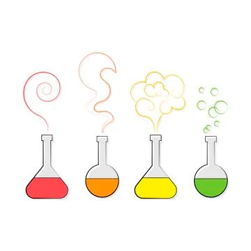 A set of flasks with chemical solutions. Stock Illustration