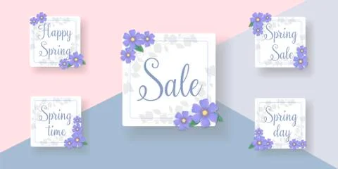 Set of flat and hand drawn spring cards and labels for season sale. Spring Sale Stock Illustration