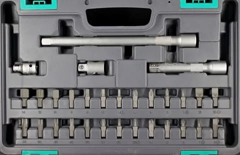 Set of flat and hex bits with adapter Stock Photos