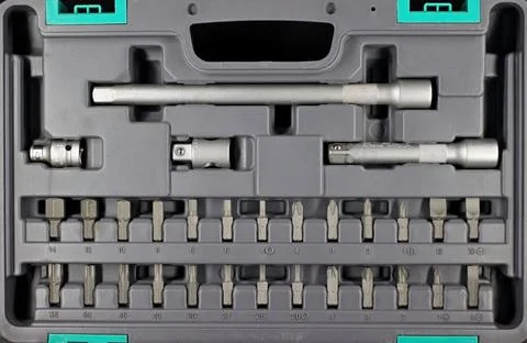 Set of flat and hex bits with adapter Stock Photos