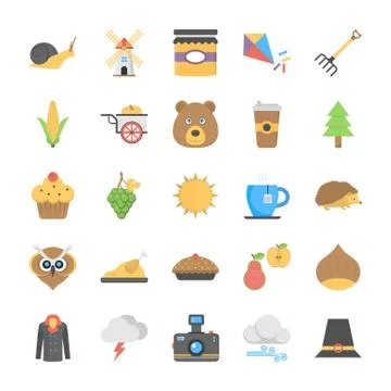 Set of Flat Autumn Icons Stock Illustration