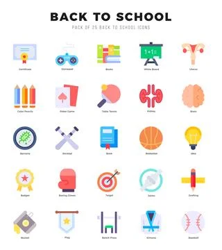 Set of Flat Back To School Icons. Flat art icon. Vector illustration Illustrazione stock