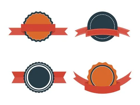 Set of Flat Badges. Vintage vector badge labels and ribbons on white backgrou Stock Illustration