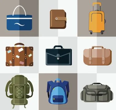 Set of flat bag and wallet icons. Vector illustration. Stock Illustration