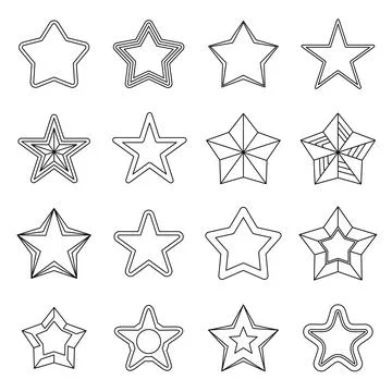Set flat black line star icons Stock Illustration