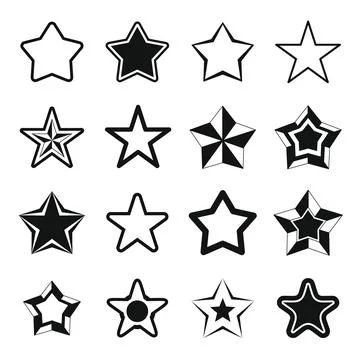 Set flat black silhouette star icons Stock Illustration