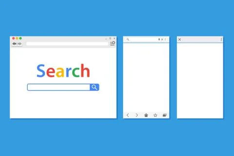 Set of Flat blank browser windows for different devices. Vector. Computer, ta Illustrazione stock