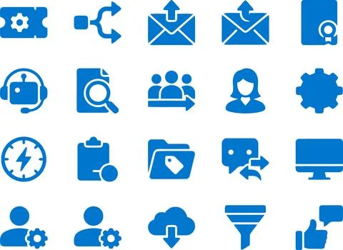 Set of Flat Blue Vector User Interface Icons for Business Technology and Co.. Stock Illustration
