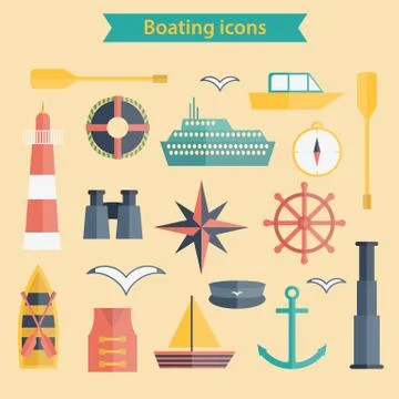 Set of flat boating icons Stock Illustration