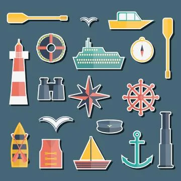 Set of  flat boating stickers Stock Illustration