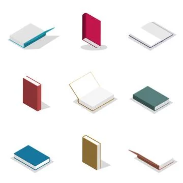 Set of flat books in 3D, vector illustration. Illustrazione stock