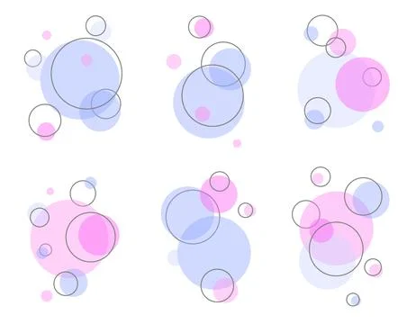 A set of flat bright soap bubbles with a line, volumetric illustration, cut.. Stock Illustration