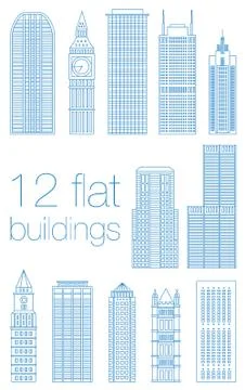 Set flat building city Stock Illustration