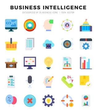 Set of Flat Business Intelligence Icons. Flat art icon. Vector illustration Stockillustratie