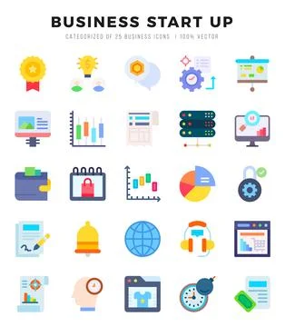 Set of Flat Business Start Up Icons. Flat art icon. Vector illustration Stock Illustration