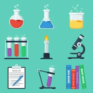 Set of flat chemistry vector icons Stock Illustration