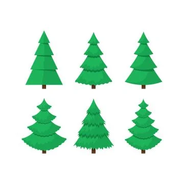 Set of flat Christmas trees for greeting cards decoration or holiday design. Stock Illustration